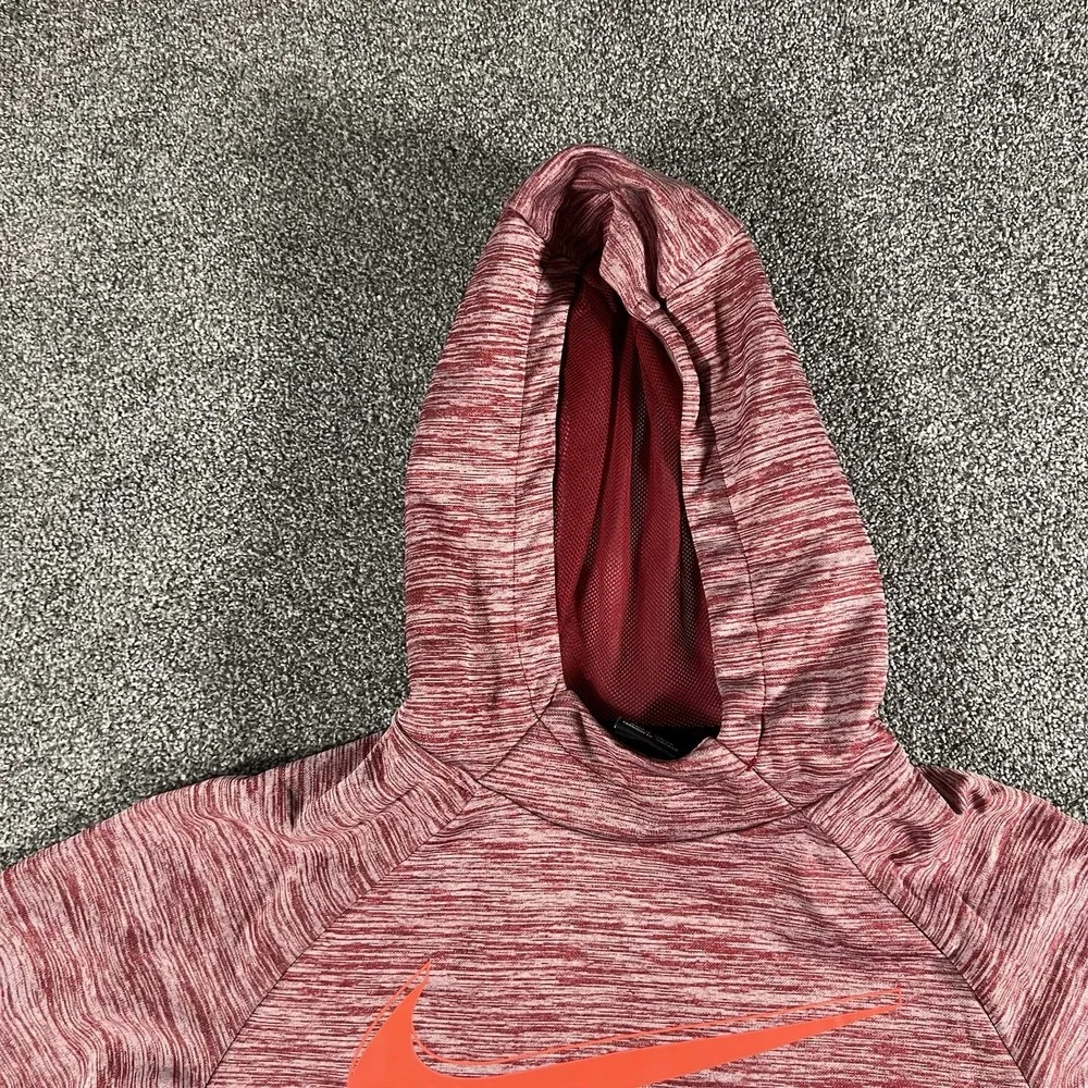 Nike Dri-FIT Therma Hoodie Youth Large Red Heather Pullover Swoosh Athletic